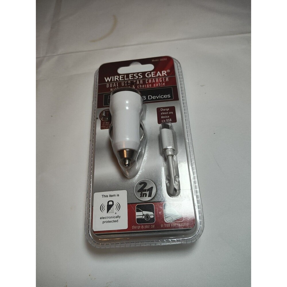 Wireless Gear Dual USB car Charger + Dual USB port AC Charger Cell Phone White